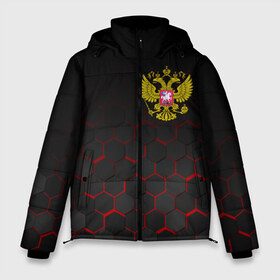 Мужская зимняя куртка 3D с принтом РОССИЯ в Белгороде, верх — 100% полиэстер; подкладка — 100% полиэстер; утеплитель — 100% полиэстер | длина ниже бедра, свободный силуэт Оверсайз. Есть воротник-стойка, отстегивающийся капюшон и ветрозащитная планка. 

Боковые карманы с листочкой на кнопках и внутренний карман на молнии. | Тематика изображения на принте: eagle | flag | russia | герб россии | двухглавый орёл | орёл | рашка | россия | флаг | флаг россии