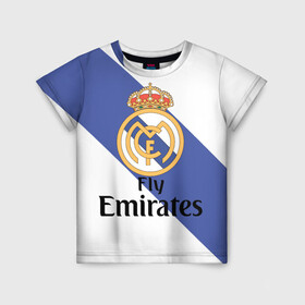 Детская футболка 3D с принтом Реал в Белгороде, 100% гипоаллергенный полиэфир | прямой крой, круглый вырез горловины, длина до линии бедер, чуть спущенное плечо, ткань немного тянется | real madrid | испания | королевский клуб | мадрид | номер 4 | реал | серхио рамос | футбол