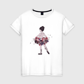 Женская футболка хлопок с принтом балерина в Белгороде, 100% хлопок | прямой крой, круглый вырез горловины, длина до линии бедер, слегка спущенное плечо | балерина | высказывание | идея | манера | мемы | разные | рисунок | символ