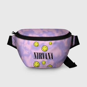 Поясная сумка 3D с принтом NIRVANA в Белгороде, 100% полиэстер | плотная ткань, ремень с регулируемой длиной, внутри несколько карманов для мелочей, основное отделение и карман с обратной стороны сумки застегиваются на молнию | in utero | nevermind | nirvana | nirvana in utero | nirvana logo | smile | курт кобейн | нирвана | нирвана in utero | нирвана лого