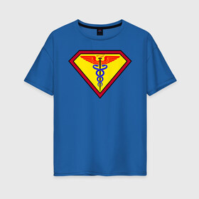 Женская футболка хлопок Oversize с принтом Доктор - Супермен в Белгороде, 100% хлопок | свободный крой, круглый ворот, спущенный рукав, длина до линии бедер
 | белые халаты | вирус | вирусолог | врач | змея | инфекционист | мед | медик | медицина символ | медсестра | подарок | символика | супер