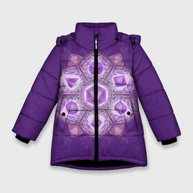Зимняя куртка для девочек 3D с принтом DnD Dices - Lavander в Белгороде, ткань верха — 100% полиэстер; подклад — 100% полиэстер, утеплитель — 100% полиэстер. | длина ниже бедра, удлиненная спинка, воротник стойка и отстегивающийся капюшон. Есть боковые карманы с листочкой на кнопках, утяжки по низу изделия и внутренний карман на молнии. 

Предусмотрены светоотражающий принт на спинке, радужный светоотражающий элемент на пуллере молнии и на резинке для утяжки. | Тематика изображения на принте: dices lavander | dnd | dungeonse dragons | днд | игра | кубик | лаванда