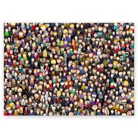 Поздравительная открытка с принтом Персонажи South Park в Белгороде, 100% бумага | плотность бумаги 280 г/м2, матовая, на обратной стороне линовка и место для марки
 | park | sout | мультик | парк | патрен | персонаж | саус | сериал | толпа | южный