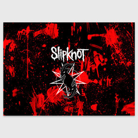 Поздравительная открытка с принтом Slipknot в Белгороде, 100% бумага | плотность бумаги 280 г/м2, матовая, на обратной стороне линовка и место для марки
 | animal | blood | metal | rock | slipknot | абстракция | брызги | геометрия | группа | животные | знак | кровь | логотип | маски | метал | петля | пятна | рога | рок | символ | слипкнот