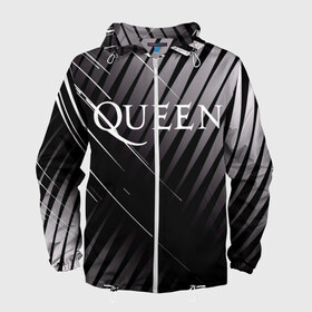 Мужская ветровка 3D с принтом Queen в Белгороде, 100% полиэстер | подол и капюшон оформлены резинкой с фиксаторами, два кармана без застежек по бокам, один потайной карман на груди | 3d | queen | британская | группа | исполнитель | лого | логотип | музыканты | надпись | рок | эмблема