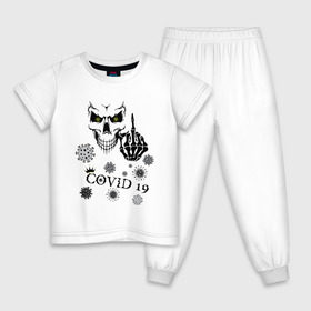 Детская пижама хлопок с принтом FUCK YOU COVID-19 в Белгороде, 100% хлопок |  брюки и футболка прямого кроя, без карманов, на брюках мягкая резинка на поясе и по низу штанин
 | 