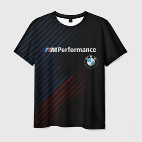 Мужская футболка 3D с принтом BMW PERFORMANCE в Белгороде, 100% полиэфир | прямой крой, круглый вырез горловины, длина до линии бедер | bmw | абстракция | авто | автомобиль | бмв | лого | логотип | машина | скорость