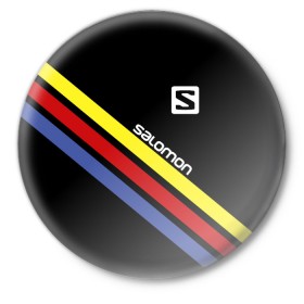 Значок с принтом Salomon в Белгороде,  металл | круглая форма, металлическая застежка в виде булавки | salomon | активный отдых | альпинизм | биатлон | зима | лыжи | сноуборд | спорт