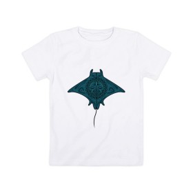 Детская футболка хлопок с принтом Огромный скат ,,манта в Белгороде, 100% хлопок | круглый вырез горловины, полуприлегающий силуэт, длина до линии бедер | дизайнер | иллюстрация | картинка | морские животные | рисунок | скат | узор | художник