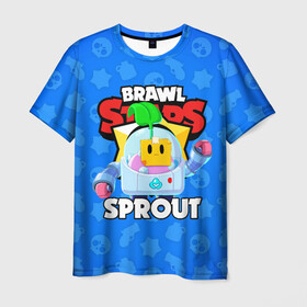 Мужская футболка 3D с принтом BRAWL STARS SPROUT в Белгороде, 100% полиэфир | прямой крой, круглый вырез горловины, длина до линии бедер | 8 bit | 8 бит | bibi | brawl stars | crow | el brown | leon | leon shark | max | mr.p | phoenix | sally leon | shark | sprout | stars | virus | werewolf | акула | биби | вирус | ворон | леон | оборотень | пингвин