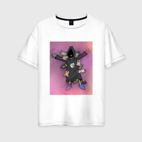 Женская футболка хлопок Oversize с принтом Жизнерадостная Смерть в Белгороде, 100% хлопок | свободный крой, круглый ворот, спущенный рукав, длина до линии бедер
 | birdborn | котики | котята | скелет | счастье | щенки | юмор