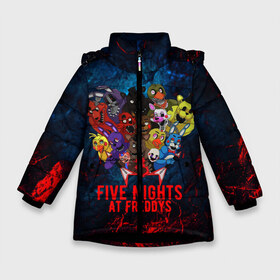 Зимняя куртка для девочек 3D с принтом Five Nights At Freddys в Белгороде, ткань верха — 100% полиэстер; подклад — 100% полиэстер, утеплитель — 100% полиэстер. | длина ниже бедра, удлиненная спинка, воротник стойка и отстегивающийся капюшон. Есть боковые карманы с листочкой на кнопках, утяжки по низу изделия и внутренний карман на молнии. 

Предусмотрены светоотражающий принт на спинке, радужный светоотражающий элемент на пуллере молнии и на резинке для утяжки. | 5 ночей с фредди | five nights at freddys | fnaf | horror | nightmare | страшилки | ужасы | фнаф | фредди фазбер | хоррор