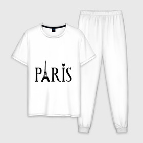 Мужская пижама хлопок с принтом Париж в Белгороде, 100% хлопок | брюки и футболка прямого кроя, без карманов, на брюках мягкая резинка на поясе и по низу штанин
 | башня | достопримечательности | картинки | надпись | париж | прикольные | эйфелева