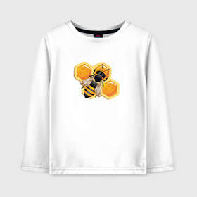 Детский лонгслив хлопок с принтом Пчела на соте в Белгороде, 100% хлопок | круглый вырез горловины, полуприлегающий силуэт, длина до линии бедер | животные | жужу | мед | насекомое | насекомые | пчела | пчеловод | пчелы | сота | соты