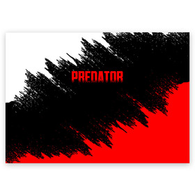 Поздравительная открытка с принтом PREDATOR в Белгороде, 100% бумага | плотность бумаги 280 г/м2, матовая, на обратной стороне линовка и место для марки
 | Тематика изображения на принте: aliens | avp | black | cinema | predator | кино | фильм хищник | фильмы | хищник | чёрный | чужой
