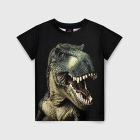 Детская футболка 3D с принтом Динозавр T-Rex в Белгороде, 100% гипоаллергенный полиэфир | прямой крой, круглый вырез горловины, длина до линии бедер, чуть спущенное плечо, ткань немного тянется | dino | dinosauria | t rex | ti rex | дино | динозавр | парк юрского | т рекс | ти рекс | чудовище | юрский период | ящер | ящерица