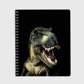 Тетрадь с принтом Динозавр T-Rex в Белгороде, 100% бумага | 48 листов, плотность листов — 60 г/м2, плотность картонной обложки — 250 г/м2. Листы скреплены сбоку удобной пружинной спиралью. Уголки страниц и обложки скругленные. Цвет линий — светло-серый
 | Тематика изображения на принте: dino | dinosauria | t rex | ti rex | дино | динозавр | парк юрского | т рекс | ти рекс | чудовище | юрский период | ящер | ящерица