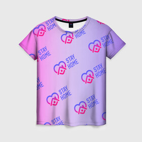 Женская футболка 3D с принтом Оставайтесь дома в Белгороде, 100% полиэфир ( синтетическое хлопкоподобное полотно) | прямой крой, круглый вырез горловины, длина до линии бедер | corona | coronavirus | covid | covid 19 | virus | вирус | дома | карантин | китай | корона | коронавирус | подарок | самоизоляция
