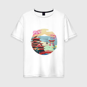 Женская футболка хлопок Oversize с принтом Япония в Белгороде, 100% хлопок | свободный крой, круглый ворот, спущенный рукав, длина до линии бедер
 | texture | vector | арт | для него | для нее | картина | подарок | прикольные | текстура