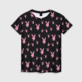 Женская футболка 3D с принтом Playboy в Белгороде, 100% полиэфир ( синтетическое хлопкоподобное полотно) | прямой крой, круглый вырез горловины, длина до линии бедер | bunny | erotic | hefner | hugh | magazine | playboy | журнал | зайка | кролик | плейбой | хефнер | ххх | хью