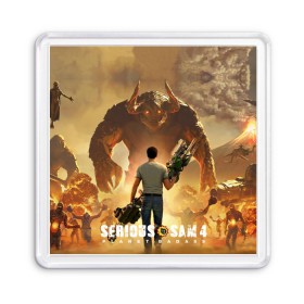 Магнит 55*55 с принтом Serious Sam 4 в Белгороде, Пластик | Размер: 65*65 мм; Размер печати: 55*55 мм | croteam | devolver | digital | games | planet | sam | serious | игры | крутой | планета | сэм