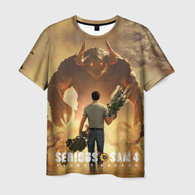Мужская футболка 3D с принтом Serious Sam 4 в Белгороде, 100% полиэфир | прямой крой, круглый вырез горловины, длина до линии бедер | Тематика изображения на принте: croteam | devolver | digital | games | planet | sam | serious | игры | крутой | планета | сэм