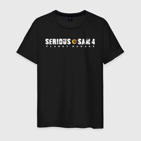 Мужская футболка хлопок с принтом Serious Sam 4 в Белгороде, 100% хлопок | прямой крой, круглый вырез горловины, длина до линии бедер, слегка спущенное плечо. | croteam | devolver | digital | games | planet | sam | serious | игры | крутой | планета | сэм