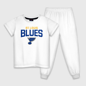 Детская пижама хлопок с принтом Blues в Белгороде, 100% хлопок |  брюки и футболка прямого кроя, без карманов, на брюках мягкая резинка на поясе и по низу штанин
 | Тематика изображения на принте: blues | canada | cup | hockey | khl | maple | new york | nhl | ny | nyr | rangers | st.louis | stanley | stanley cup | toronto | usa | канада | кубок | листья | нхл | стенли | тарасенко | торонто | хоккей | шайба