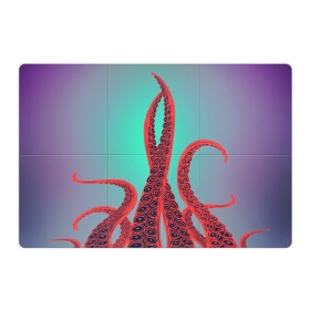 Магнитный плакат 3Х2 с принтом красные щупальца осминога в Белгороде, Полимерный материал с магнитным слоем | 6 деталей размером 9*9 см | враг | градиент | захвачен | злобный | зловещий | красные | монстр | морской | опасный | осьминог | подводный | рисованный | синий | тентакли | фиолетовый | щупальца