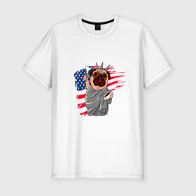 Мужская футболка хлопок Slim с принтом AMERICA в Белгороде, 92% хлопок, 8% лайкра | приталенный силуэт, круглый вырез ворота, длина до линии бедра, короткий рукав | america | dog | usa | америка | американский флаг | граффити | дог | кость | красивые граффити | прикольные граффити | собака | статуя | статуя свободы | сшы | флаг