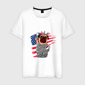 Мужская футболка хлопок с принтом AMERICA в Белгороде, 100% хлопок | прямой крой, круглый вырез горловины, длина до линии бедер, слегка спущенное плечо. | america | dog | usa | америка | американский флаг | граффити | дог | кость | красивые граффити | прикольные граффити | собака | статуя | статуя свободы | сшы | флаг