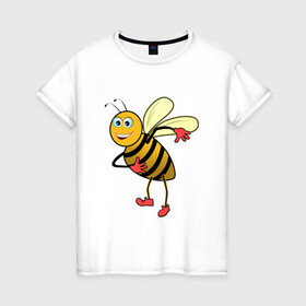 Женская футболка хлопок с принтом Пчела в Белгороде, 100% хлопок | прямой крой, круглый вырез горловины, длина до линии бедер, слегка спущенное плечо | животные | картинки | крылья | лето | насекомое | прикольные | природа | пчела