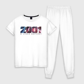 Женская пижама хлопок с принтом 2001: Space Odyssey в Белгороде, 100% хлопок | брюки и футболка прямого кроя, без карманов, на брюках мягкая резинка на поясе и по низу штанин | 