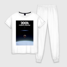 Женская пижама хлопок с принтом 2001: Space Odyssey в Белгороде, 100% хлопок | брюки и футболка прямого кроя, без карманов, на брюках мягкая резинка на поясе и по низу штанин | 2001 | 2001:космическая одиссея | discovery one | eva pod | frank poole | hal 9000 | heywood floyd | space odyssey | stanley kubrick | vdgerir | космическая одиссея | стэнли кубрик