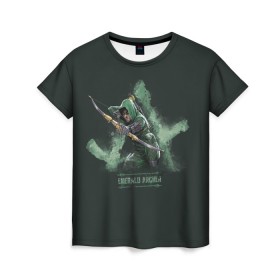 Женская футболка 3D с принтом Emerald Archer в Белгороде, 100% полиэфир ( синтетическое хлопкоподобное полотно) | прямой крой, круглый вырез горловины, длина до линии бедер | arrow | oliver queen | vdzabma | оливер куинн | стрела