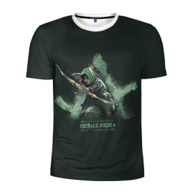 Мужская футболка 3D спортивная с принтом Emerald Archer в Белгороде, 100% полиэстер с улучшенными характеристиками | приталенный силуэт, круглая горловина, широкие плечи, сужается к линии бедра | Тематика изображения на принте: arrow | oliver queen | vdzabma | оливер куинн | стрела