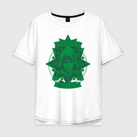 Мужская футболка хлопок Oversize с принтом Emerald Archer в Белгороде, 100% хлопок | свободный крой, круглый ворот, “спинка” длиннее передней части | arrow | oliver queen | vdzabma | оливер куинн | стрела