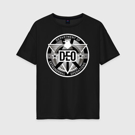 Женская футболка хлопок Oversize с принтом DEO в Белгороде, 100% хлопок | свободный крой, круглый ворот, спущенный рукав, длина до линии бедер
 | supergirl | vdzabma | супергерл