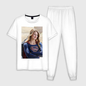 Мужская пижама хлопок с принтом Supergirl в Белгороде, 100% хлопок | брюки и футболка прямого кроя, без карманов, на брюках мягкая резинка на поясе и по низу штанин
 | kara danvers | supergirl | vdzabma | кара дэнверс | супергерл