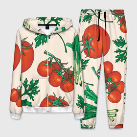 Мужской костюм 3D с принтом Летние овощи в Белгороде, 100% полиэстер | Манжеты и пояс оформлены тканевой резинкой, двухслойный капюшон со шнурком для регулировки, карманы спереди | 3d | зелень | летние | лето | лук | овощи | петрушка | помидоры | популярные | томаты
