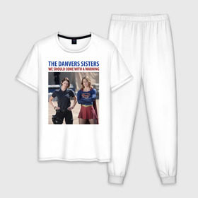 Мужская пижама хлопок с принтом The Danvers Sisters в Белгороде, 100% хлопок | брюки и футболка прямого кроя, без карманов, на брюках мягкая резинка на поясе и по низу штанин
 | alex danvers | kara danvers | supergirl | vdzabma | алекс дэнверс | кара дэнверс | супергерл