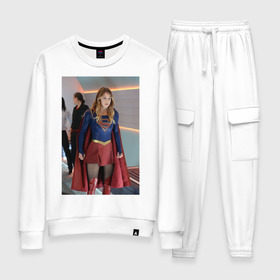 Женский костюм хлопок с принтом Supergirl в Белгороде, 100% хлопок | на свитшоте круглая горловина, мягкая резинка по низу. Брюки заужены к низу, на них два вида карманов: два 