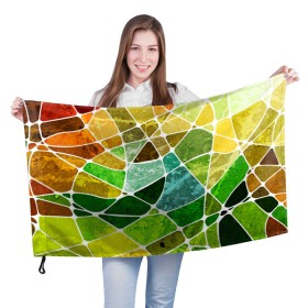 Флаг 3D с принтом Мозаика в Белгороде, 100% полиэстер | плотность ткани — 95 г/м2, размер — 67 х 109 см. Принт наносится с одной стороны | бирюзовый | зелёный | мозаика | синий | стекло
