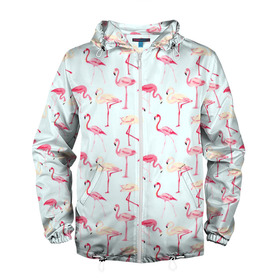 Мужская ветровка 3D с принтом Фламинго в Белгороде, 100% полиэстер | подол и капюшон оформлены резинкой с фиксаторами, два кармана без застежек по бокам, один потайной карман на груди | красный | птица | розовая птица | розовый | фламинго