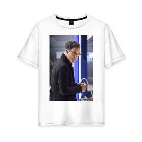 Женская футболка хлопок Oversize с принтом Harrison Wells в Белгороде, 100% хлопок | свободный крой, круглый ворот, спущенный рукав, длина до линии бедер
 | harrison wells | the flash | vdzabma | флэш | харрисон уэллс