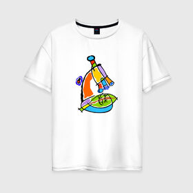 Женская футболка хлопок Oversize с принтом Микроскоп в Белгороде, 100% хлопок | свободный крой, круглый ворот, спущенный рукав, длина до линии бедер
 | микроскоп | наука | рисунок | электронный