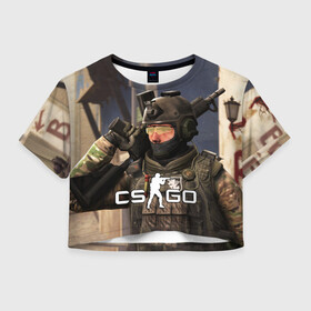 Женская футболка Crop-top 3D с принтом CS:GO в Белгороде, 100% полиэстер | круглая горловина, длина футболки до линии талии, рукава с отворотами | counter strike | cs | cs go | csgo | game | винтовка | вой | го | игрок | компьютерная игра | контер страйк | контр страйк | контра | коунтер страйк | кс | оружие | пистолет