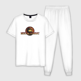 Мужская пижама хлопок с принтом Mortal Kombat в Белгороде, 100% хлопок | брюки и футболка прямого кроя, без карманов, на брюках мягкая резинка на поясе и по низу штанин
 | logo | mortal kombat | vdkarsve | логотип | мк 9 | мортал комбат