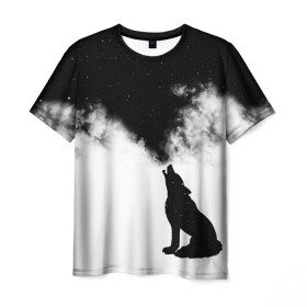 Мужская футболка 3D с принтом Galaxy wolf в Белгороде, 100% полиэфир | прямой крой, круглый вырез горловины, длина до линии бедер | dreams | galaxy wolf | psicodelic | space | wolf | абстракция | волк | волк выдыхает  космос | волк космос | вселенная | галактика | дым | космос | космос арт | космос из дыма | небо | психоделика