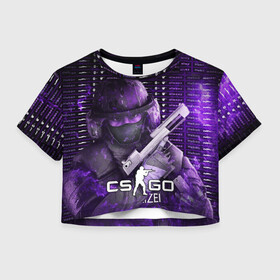 Женская футболка Crop-top 3D с принтом CS:GO в Белгороде, 100% полиэстер | круглая горловина, длина футболки до линии талии, рукава с отворотами | counter strike | cs | cs go | csgo | game | винтовка | вой | го | игрок | компьютерная игра | контер страйк | контр страйк | контра | коунтер страйк | кс | оружие | пистолет